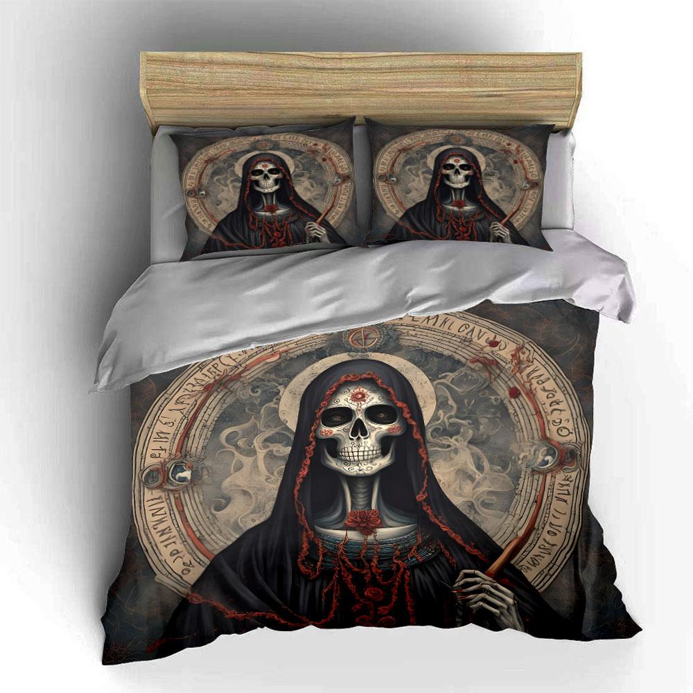 Skeleton with Floral Accents Bedding Duvet Cover Set (1*Duvet Cover 2*Pillowcases, without duvet insert)