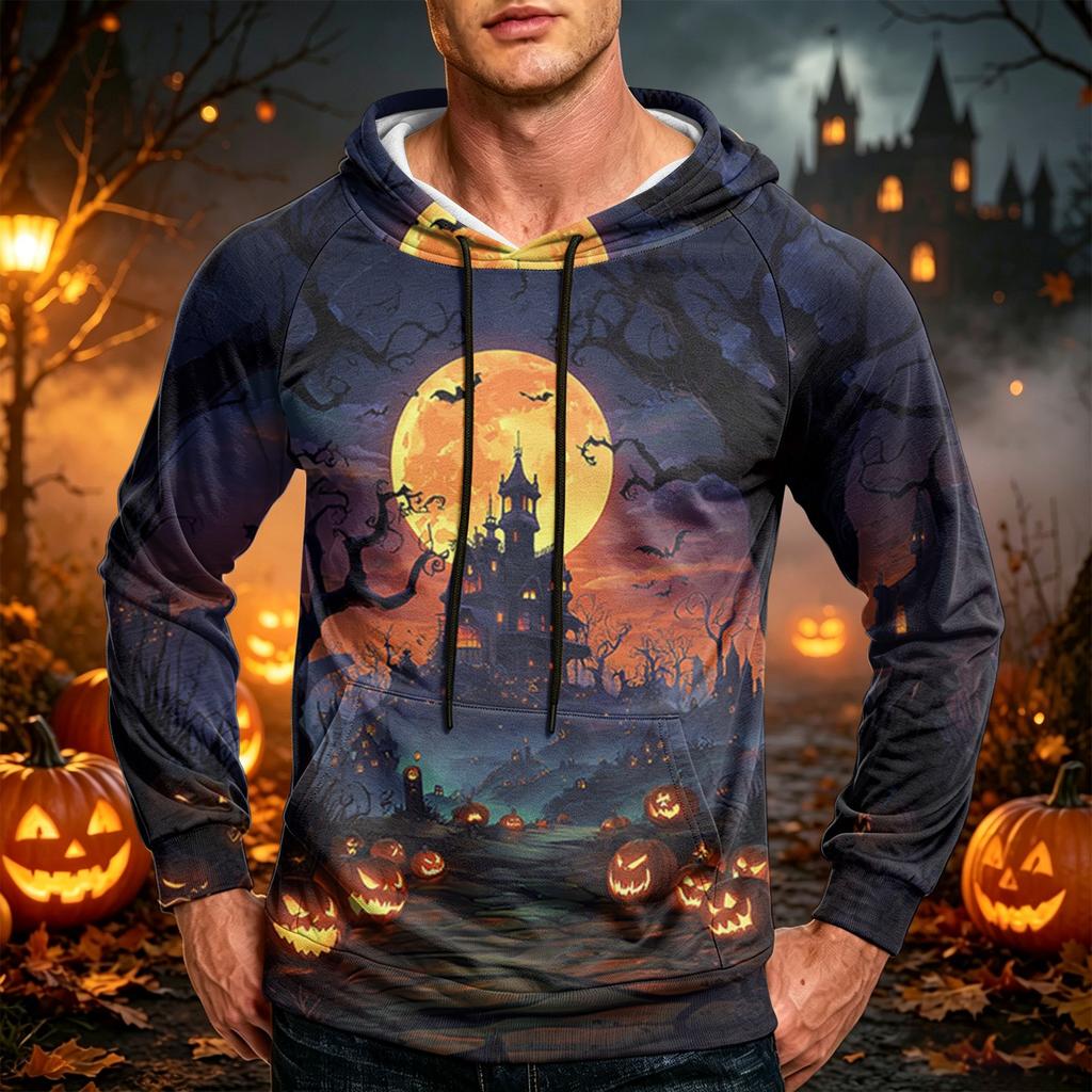 Men's Casual Loose Fit Hoodie with Pocket , Drawstring and Printed Design