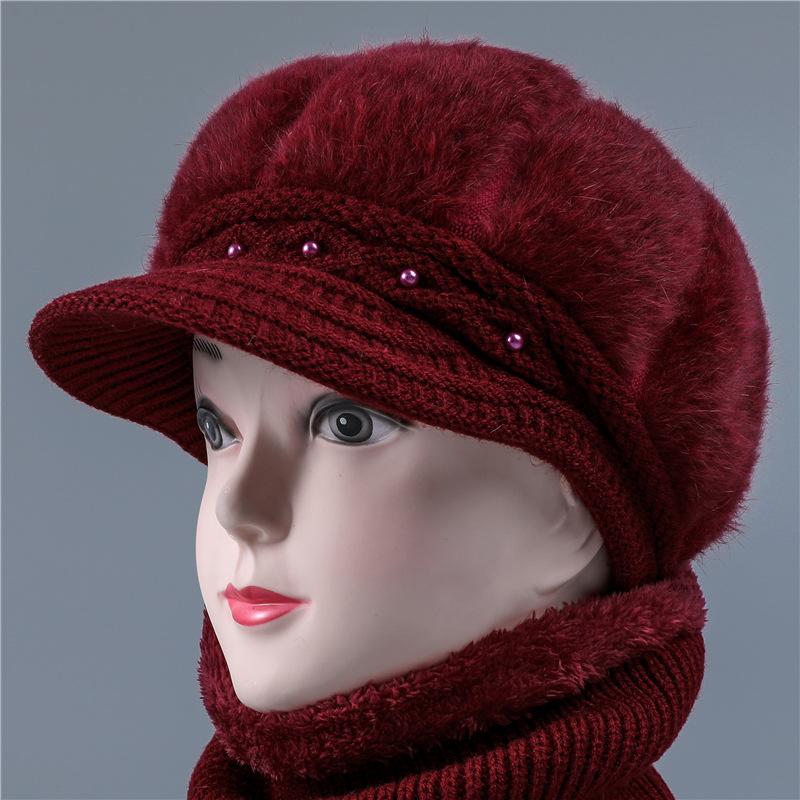 

Winter hat female rabbit wool plush thick warm knitted cotton hat one size is elastic