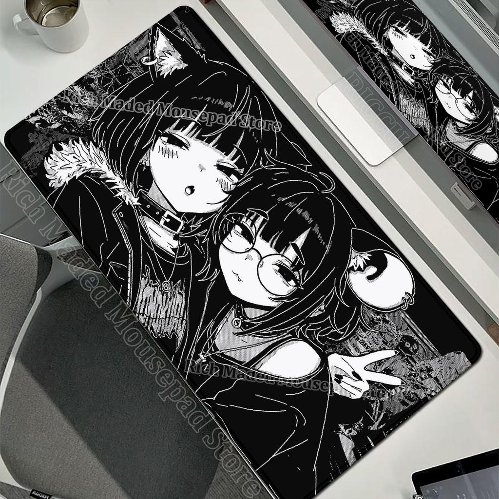 Black White Anime Girl Mouse Pad Large Gaming Non-Slip Mousepad Keyboard Pad Laptop Computer DeskMat Lock Edge Y2K Mouse Carpet