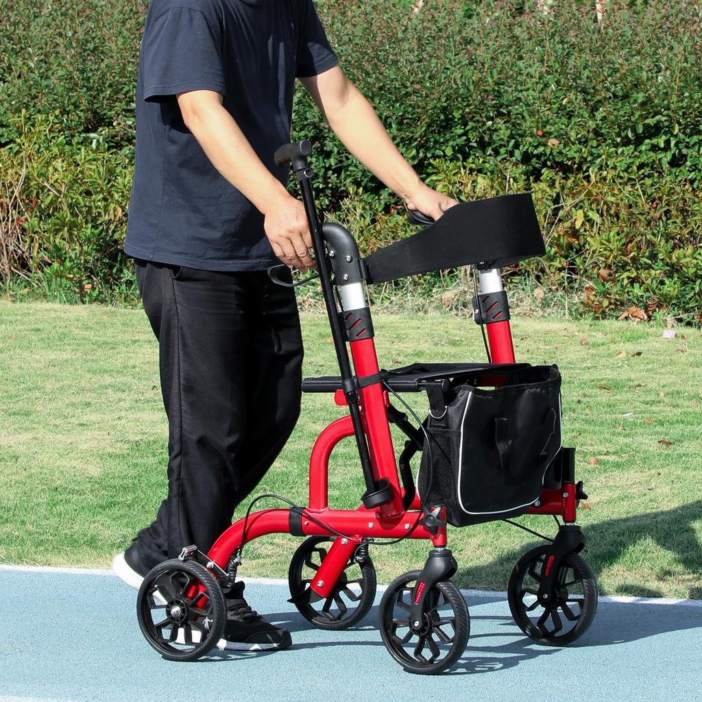 Lightweight Walking Frame, Folding Rollator Walker with Seat and Backrest, Red
