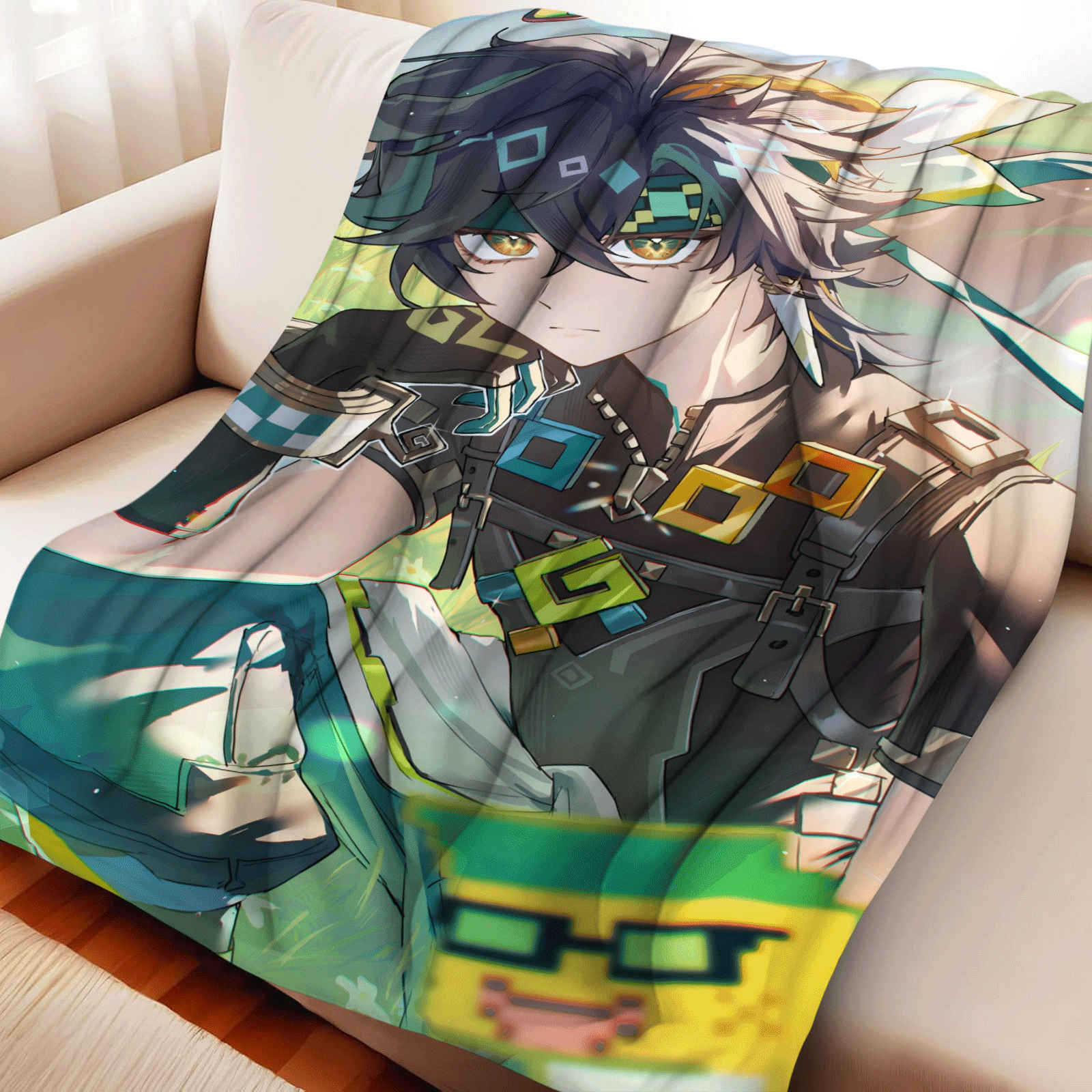 

Game Genshin Impact Kinich Flannel Blanket Warmth Soft Air Conditioning Otaku Blanket Multifunctional Decorative Blankets 75x90cm