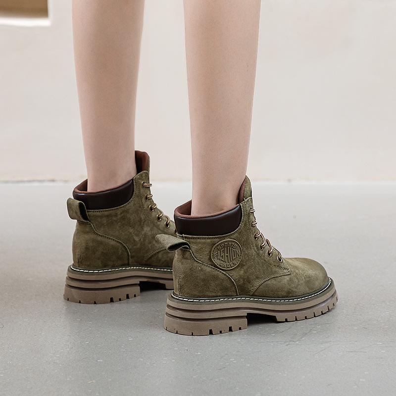 Boots Women's Genuine Leather Thick Sole Shoes Motorcycle Outdoor Work Clothes Women's Ankle Boots Shoes for Women Zapatos