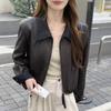 Small Lapel Short Leather Jacket Women'S Autumn Fashion Foreign Look Thin Casual Pu Leather Jacket Top