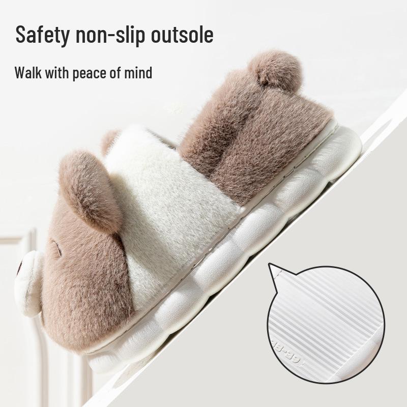 Men's and Women's Winter 2024 Thick-Soled Plush Cotton Slippers - Furry, Cozy, Postpartum Warm Shoes