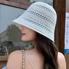 Summer Essential Striped Basin Hat with Knitted Hollow Out Design Foldable for Beach Sunshade