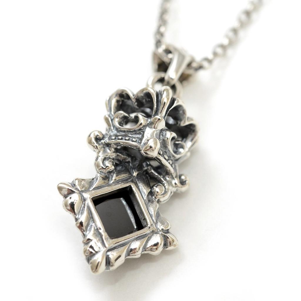 Silver 925 Onyx Necklace Crown Natural Stone Power Stone [Ishiki] [663svn]