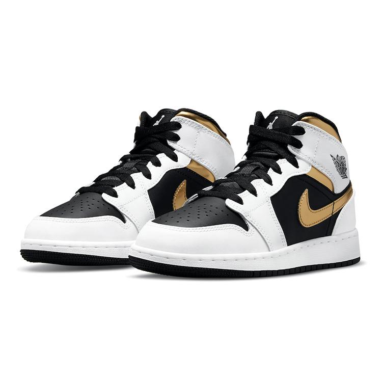 New Jordan 1 Mid White Gold Black GS 554725-190