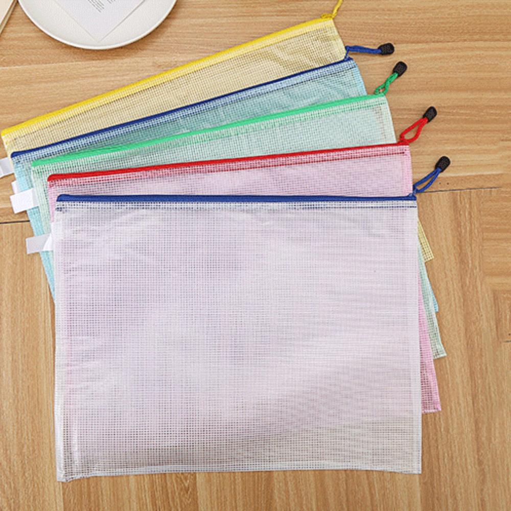 5 Pcs Stationery Storage Folder File Mesh Zipper Pouch A5 Mix Color Document Bag Zip File Folders School Office Supplies