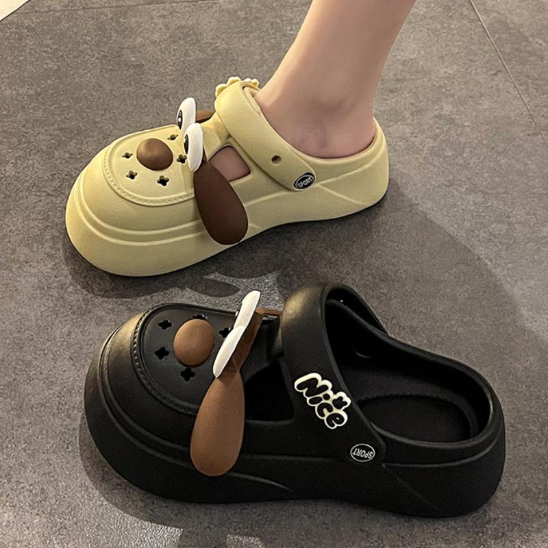 Fashion Cute DIY Cartoon Dog Fashion Clogs For Women Summer Platform Sandals Thick Sole Female Leisure Garden Shoes Home Street Slippers