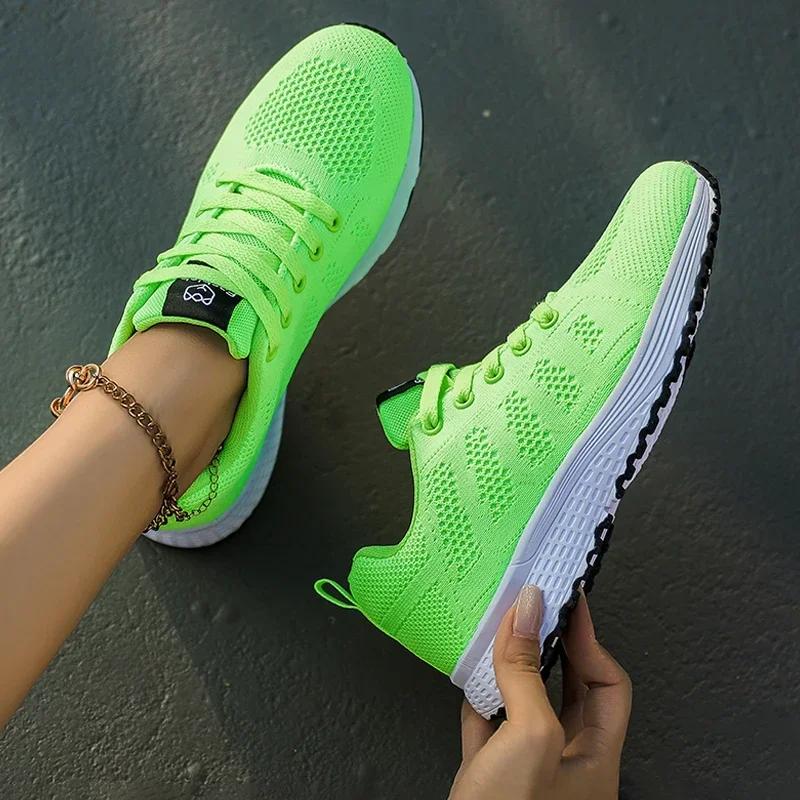 Women'S Trendy Sports Shoes Knitted Mesh Breathable Training Flat Bottom Women Shoes Outdoor Tennis Sports Jogging Hiking Shoes