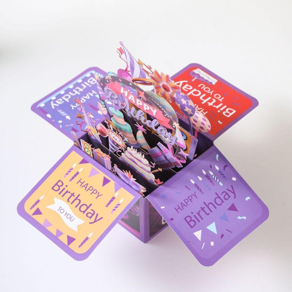 Happy Birthday 3D Pops-up Bouquet Birthday Wedding Greeting Card Fashion Paper Flowers