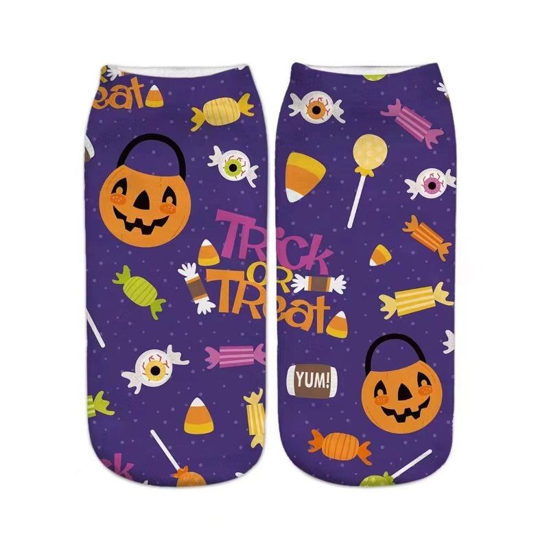 Funny 3D Printing Halloween Pumpkin Castle Short Ankle Socks Horror Theme Role Playing Couple Socks Halloween Gift