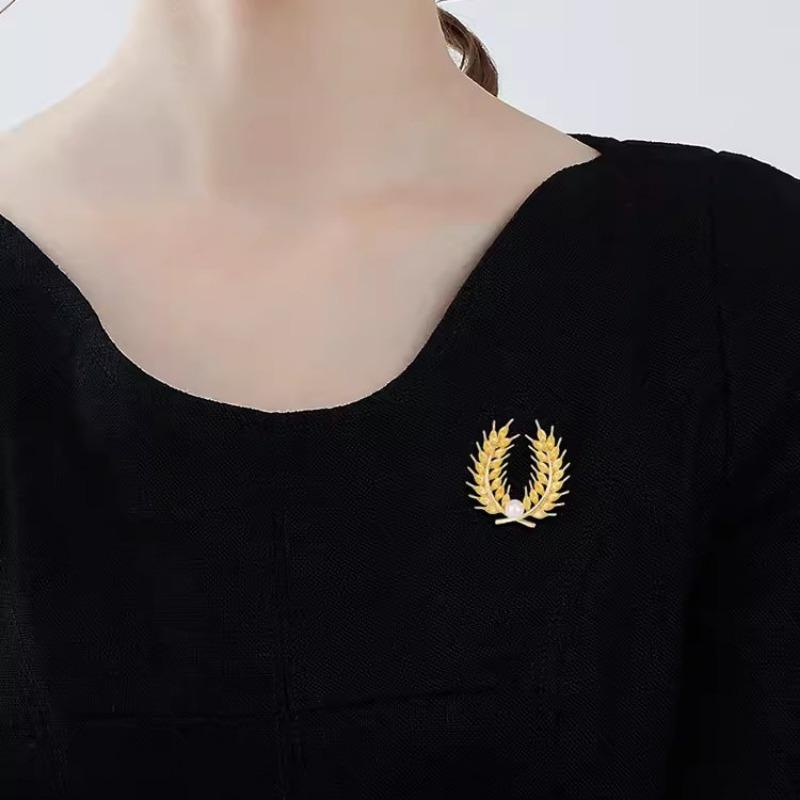 Elegant Wheat Ear Brooch, High-end Women's Light Luxury, High-end Pearl Brooch, Anti-glare Pin