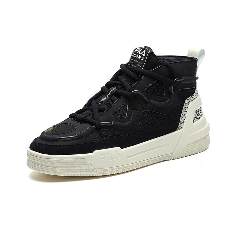 FILA Heritage Series Crackle Mid Top Retro Basketball Shoes Men Sneakers Black White F12M141201FBV