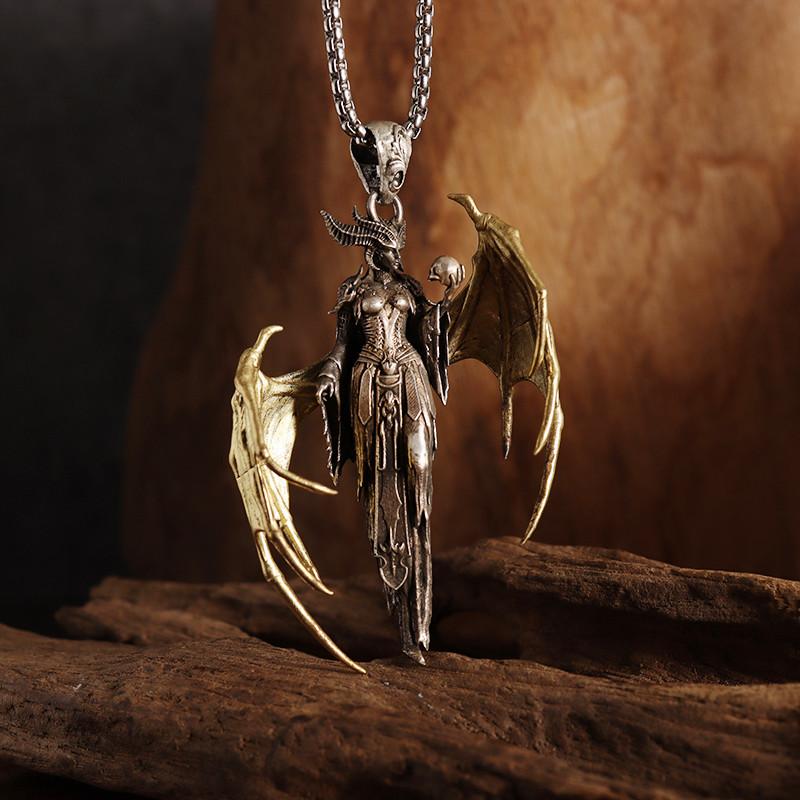 Golden Wings Mother of Demon Pendant Female Soldier Witch Necklace Couple Trend Jewelry Anniversary Gift