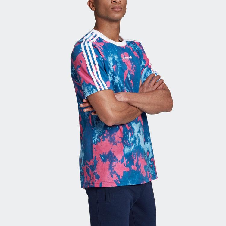 Adidas Originals Embroidered Logo Tie-Dye Sports Round Neck Short Sleeve T-Shirt Men Tops Pink Blue GN2104