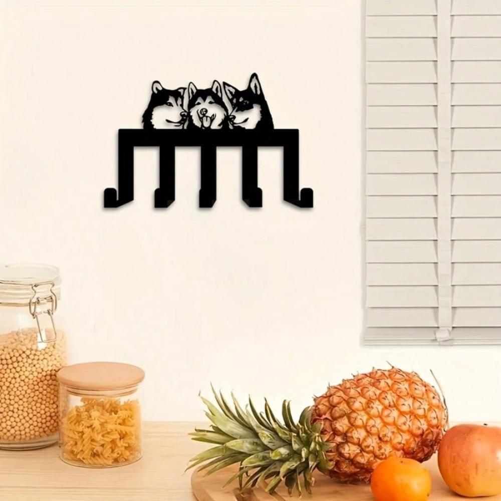 Heavy Duty Iron Modern Husky Wall Hook 5 Pegs Animal Entryway Organizer Hallway Bedroom Storage