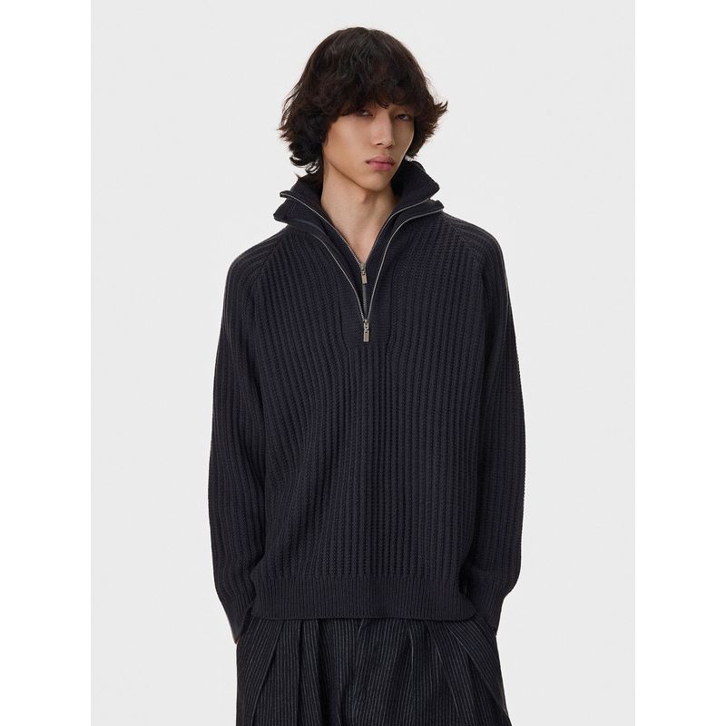 Blaexit Old Money Style Double-Layer Lapel Half-Zip Sweatshirt for Men, Autumn Fake Two-Piece Knitted Sweater Short Jacket