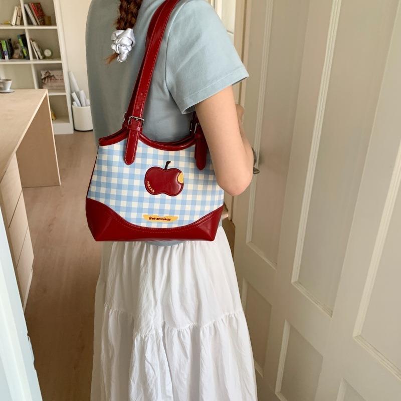 Underarm Bag Women's New Trendy Fashion College Style Plaid Apple Tote Bag Large Capacity Bag