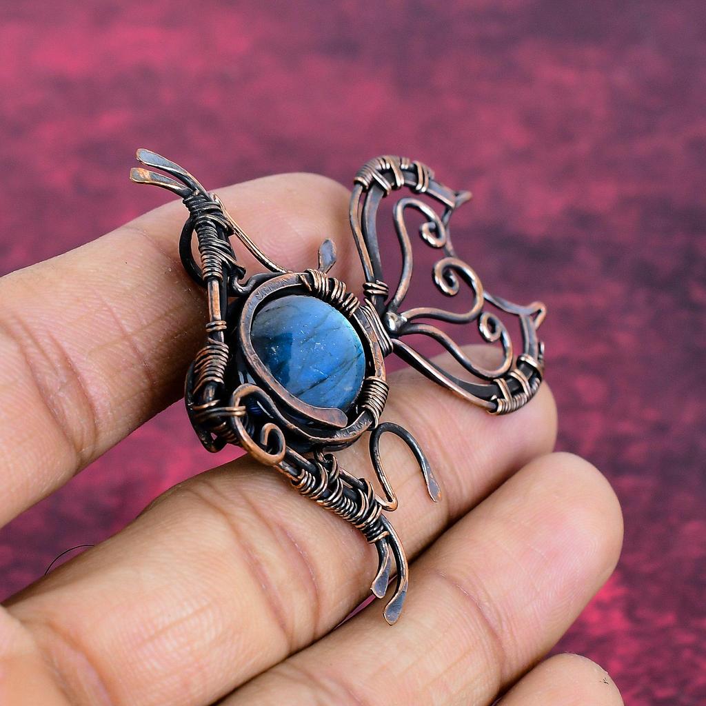 Labradorite Pendant Copper Wire Wrapped Fish Pendant Gemstone Handmade Jewelry