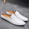Half Shoes For Men High Quality Leather 2022 Newest Fashion Outdoor Men Slippers Brand Designer Italian Mens Casual Shoes White