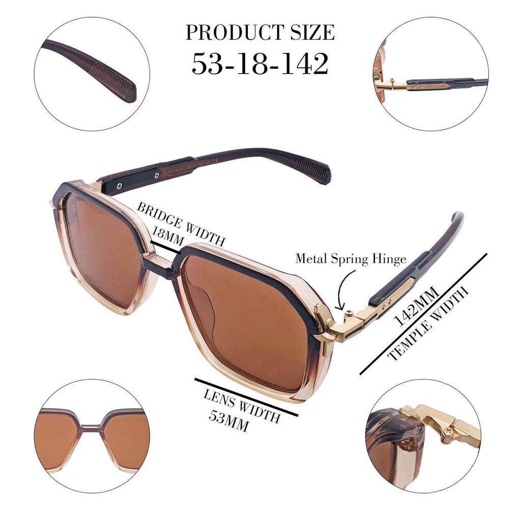 RSINC Unisex Designer-Sonnenbrille UV-Schutz Vintage Quadratisch Braun Gold KN-2307 B0DKC3S5CF