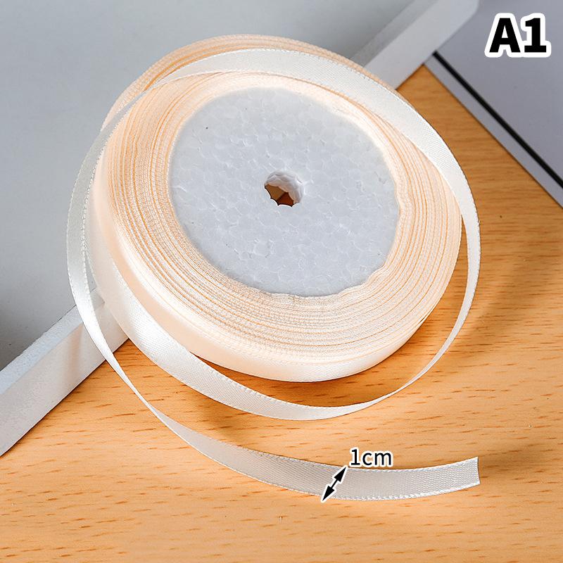 1Cm (25 Yards/Roll) Satin Flat Ribbon Roll Gift Flower Bouquet Packaging Wedding Birthday Ribbon Making Diy