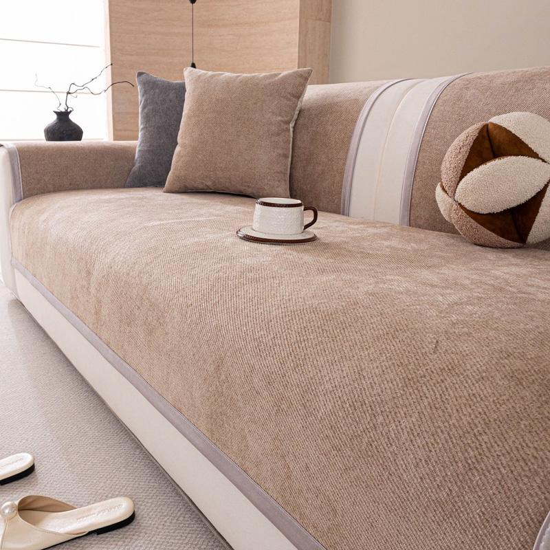 Copridivano in Twill di Chenille Minimalista, Coprischienale per Divano di Qualità Tinto in Filo per Tutte le Stagioni, Asciugamano per Divano del Soggiorno, Amico degli Animali