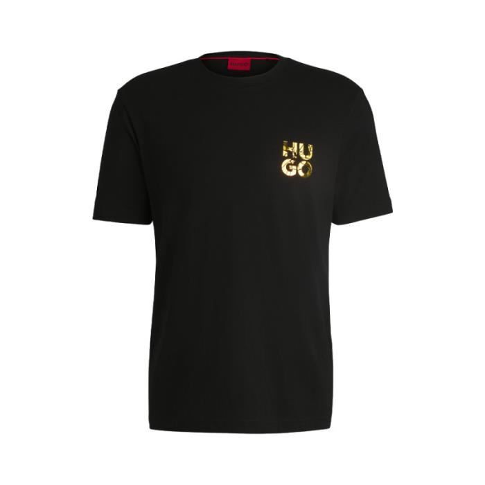 T-SHIRT - HUGO - DIRIDUMTI - Coton Noir - Manches Courtes - Logo Revisité