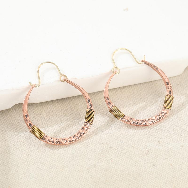Ethnic Style Minimalist Textured Bronze Color Hoop Earrings Women's Vintage Exquisite Jewelry Accessories Perfect Festival Gifts