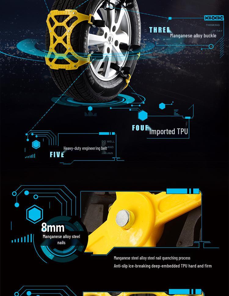 Universal Car Tire Anti-Skid Snow Chains - Beef Tendon Material