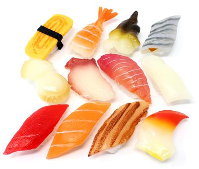 Nakira Food Sample Sushi Nigiri Set of 12 Sushi Including and Egg Life-Sized Pieces, Tuna, Squid, Octopus, (NKR968)