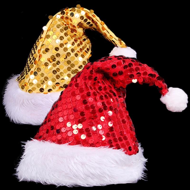 Christmas Santa Hats with Furry Brim Caps New Year Party Cosplay Accessories