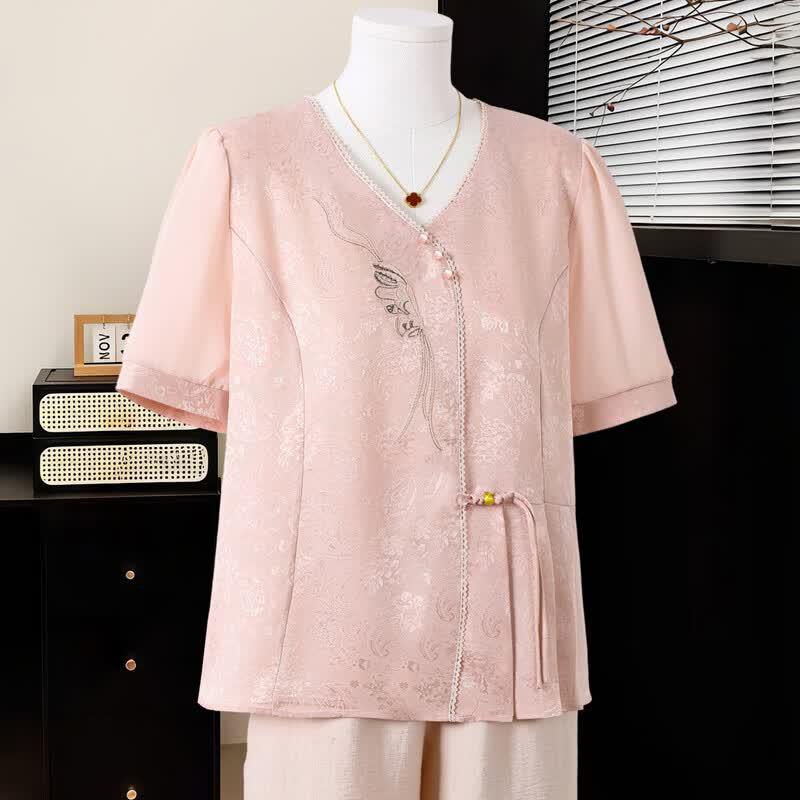 Elegant Middle-Aged Women's Summer New Chinese Style Floral Top