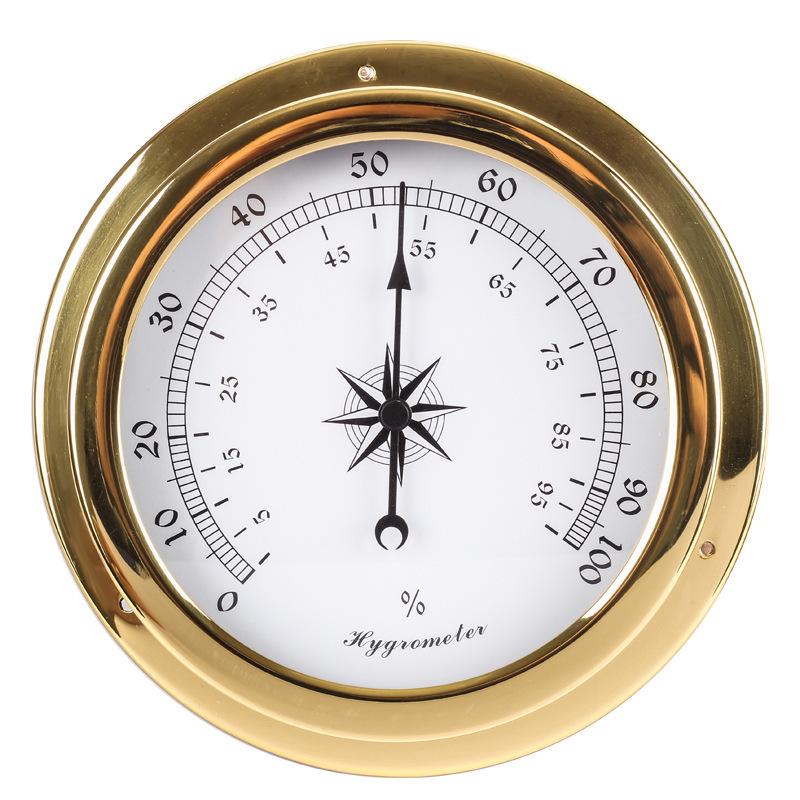 J81 Clock Weather Station with 4-Dial Barometer, Copper Case, 45mm, Includes Temperature & Humidity Meter for Ships