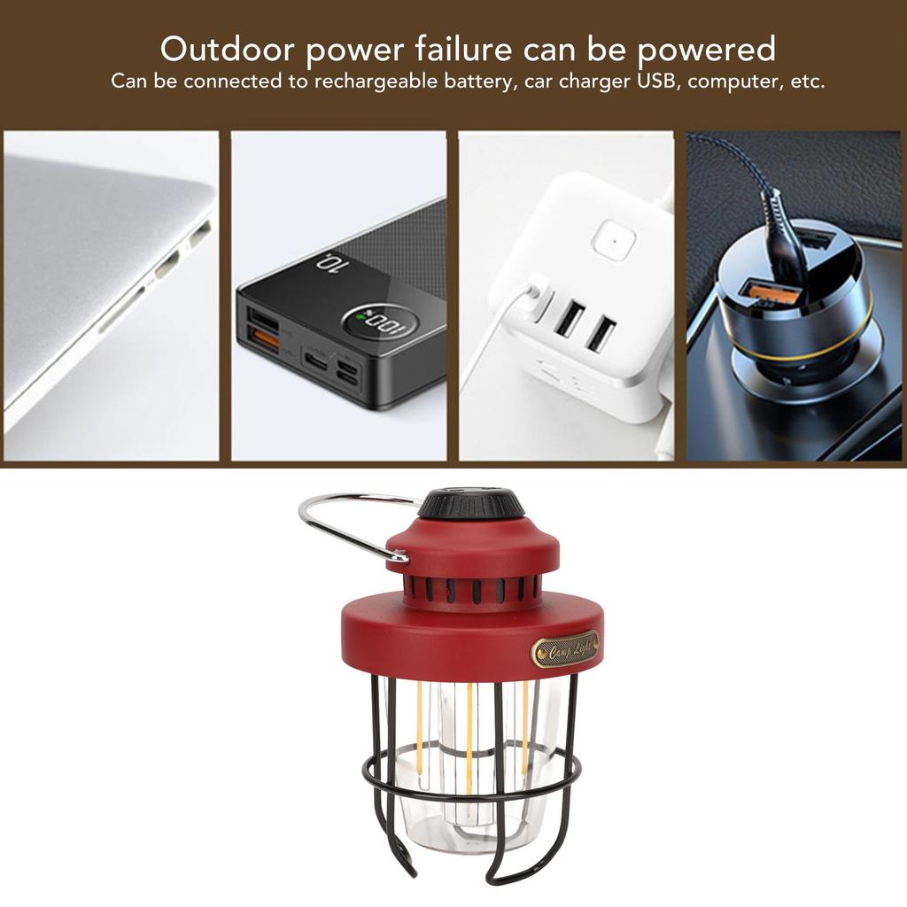 Retro LED Camping Lantern Portable Multifunctional Rechargeable Tent Light for Outdoor