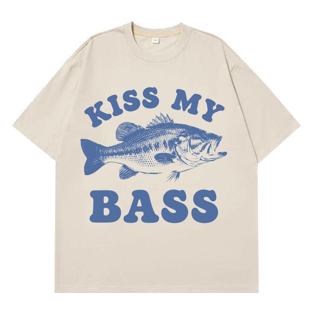 Retro Fishing T Shirt Kiss My Bass Funny Meme Tshirt Men Women Fashion Clothing T Shirt Summer Cotton Casual Harajuku Tshirts S