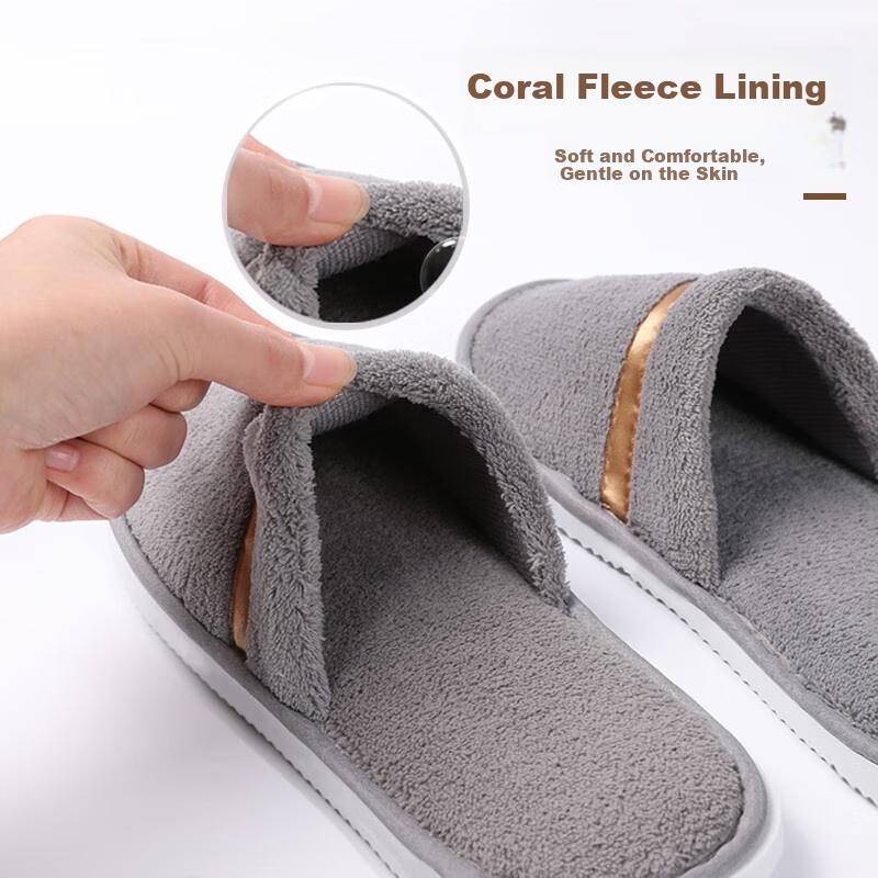 Etravel Disposable Slippers, 10 Pairs, Thickened Travel And Home Non-Slip Coral Fleece Slippers, One Size Fits All 35-44, Gray