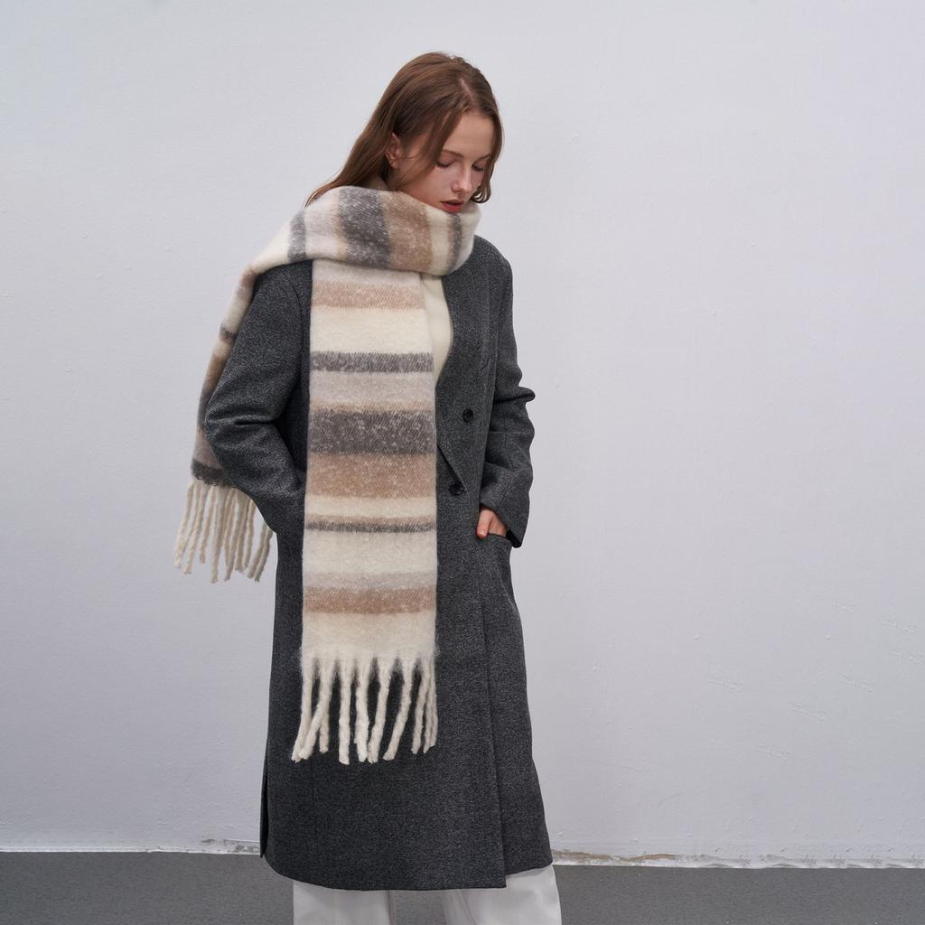 Maillard style new versatile warm thickened fringed plaid imitation cashmere scarf women's autumn and winter
