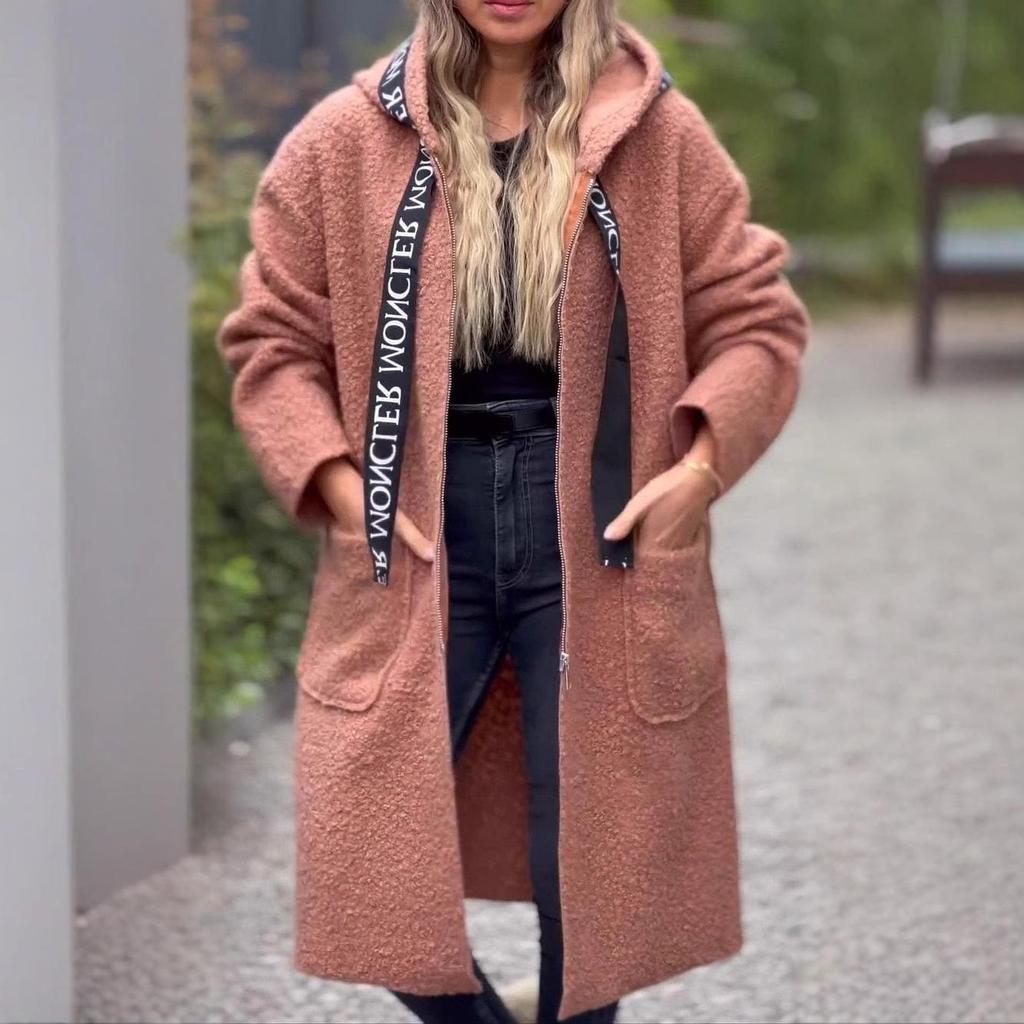 Giacca con Cappuccio in Agnello Casual con Lettere Autunno/Inverno Europeo e Americano 2024