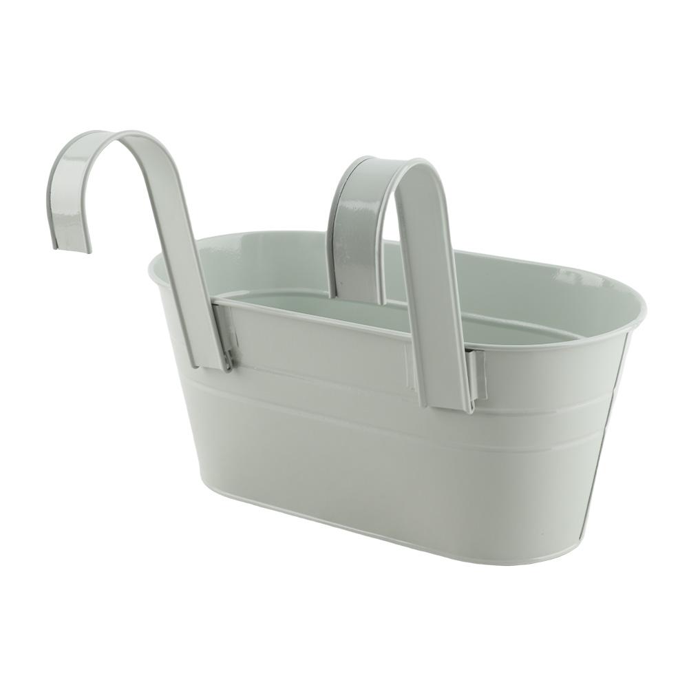 Hanging Flower Pot with Detachable Hooks Iron Metal Bucket Plant Pot for Railing Balcony White