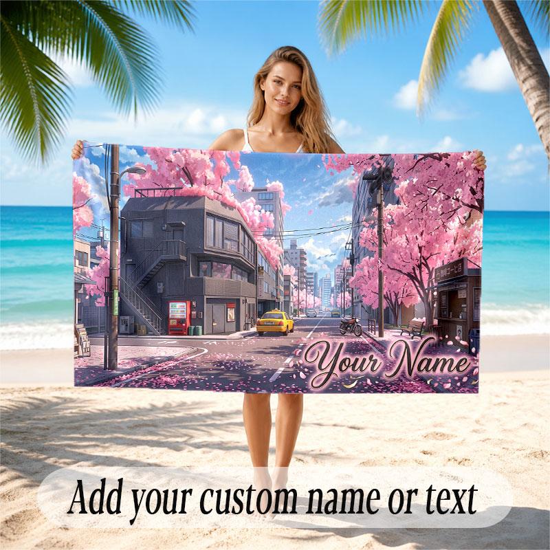 Floral Garden Theme Soft Beach Towel Personalized Custom Name Text Towel Portable for Beach Pool Travel