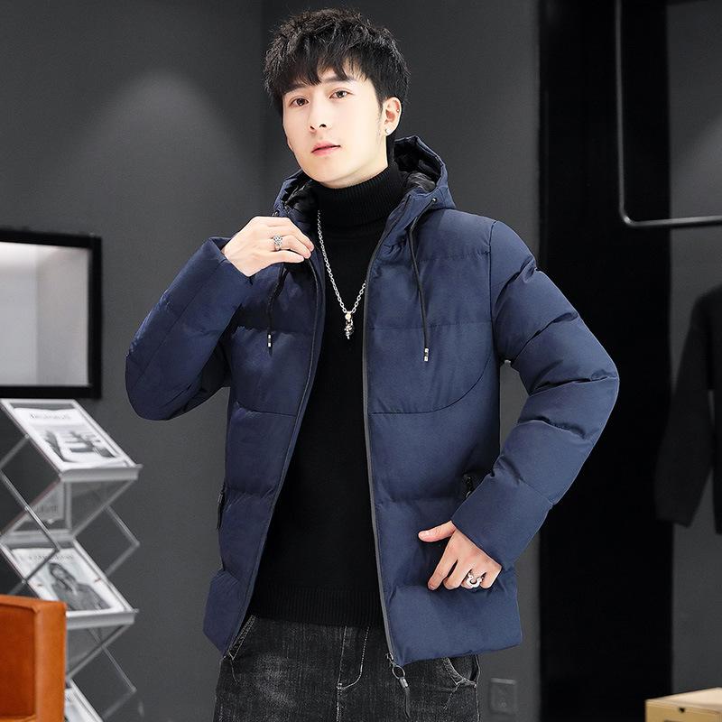 Winter zipper side seam socket padded jacket fit type thickened solid color casual detachable collar youth padded jacket