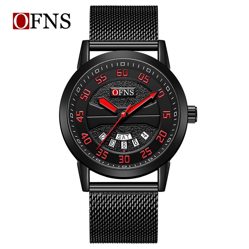 OFNS Men's Dual Calendar Waterproof Quartz Watch – Trendy, Simple Design with Large Round Dial