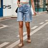 Καλοκαιρινά Γυναικεία Τζιν Σορτς Μήκους Μέχρι το Γόνατο Με Μέση που Φτάνει Μέχρι τη Μέση Ελαστικά Καθημερινά Φαρδιά Ίσια Πόδια Ξεβαμμένα με Μανσέτες Τζιν Σορτς Παντελόνια με Τσέπες