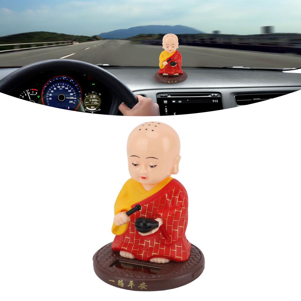 Solar Little Monk Figurine Automatic Head Shaking Decorative Funny Statue Ornament for   Car Dashboard Home