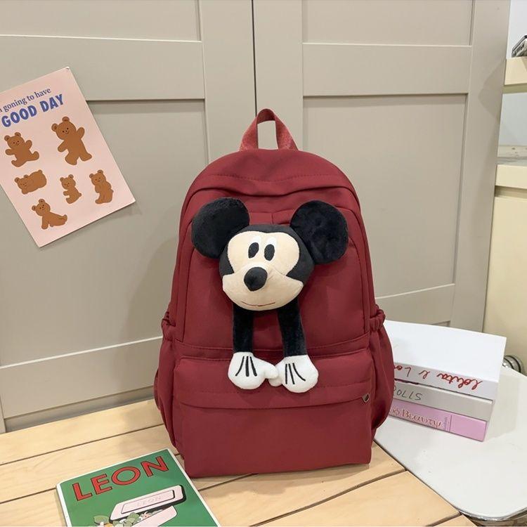 

Student cute casual Mickey doll large capacity backpack cartoon new backpack commuter schoolbag black With pendant