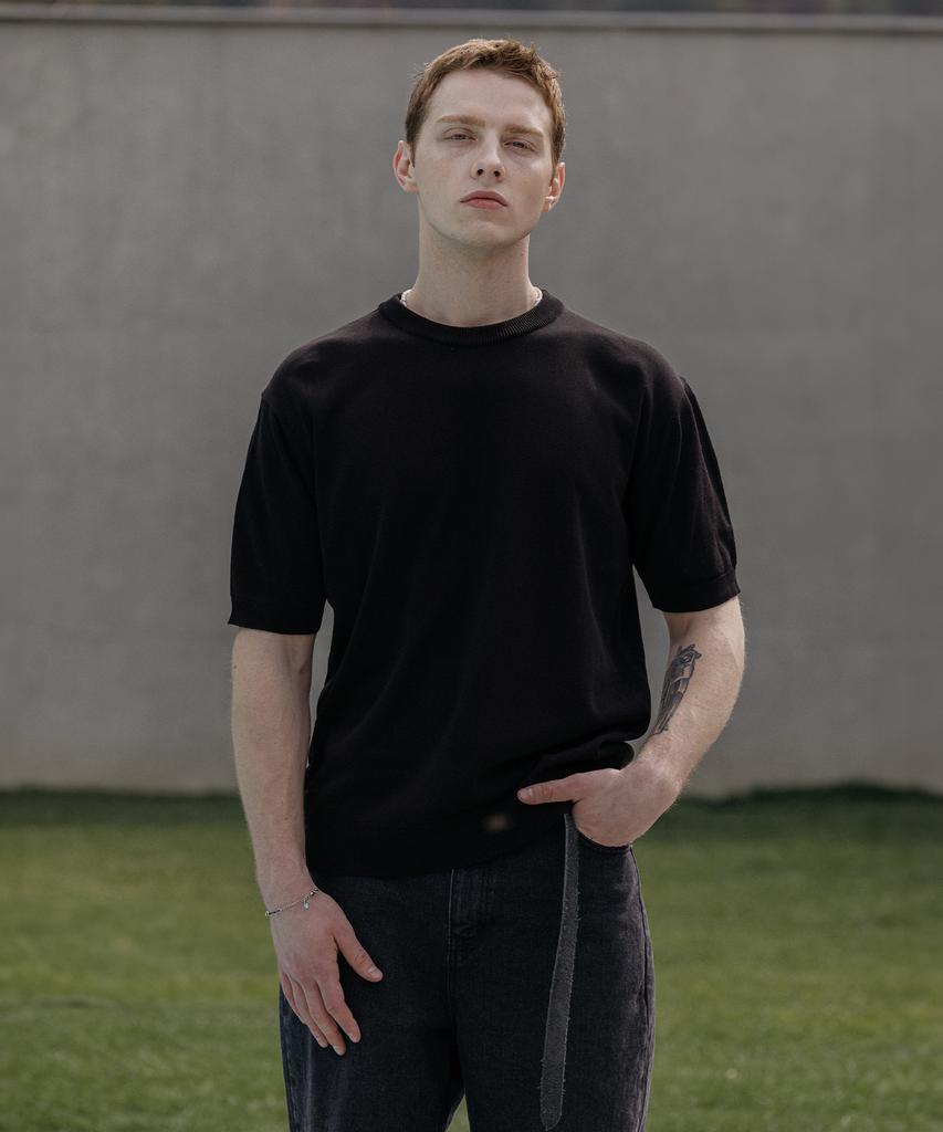 Dekkoloso Summer Cool Touch Round Short Sleeve Knit [Black]