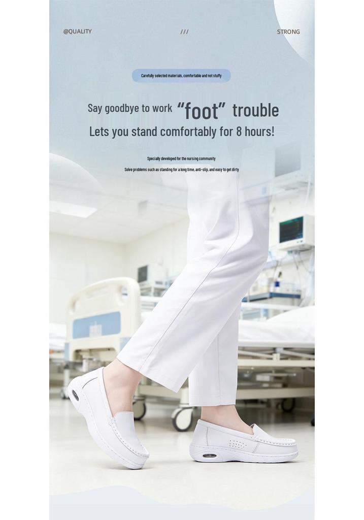 Scarpe da infermiera da donna in pelle di mucca con ammortizzatore ad aria - Traspiranti, Antiscivolo, Suola morbida, Design piatto casual comodo.
